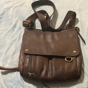 Vintage Fossil Morgan Traveler Pebbled Brown Leather Crossbody